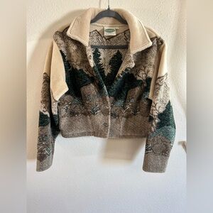 Vintage Pine Cone Designs All Over Print Landscape Elk Fleece Jacket Size S